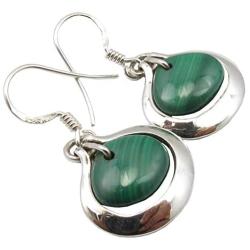 SilverStarJewel 925 Sterling Silver Cab Malachite Earrings 1.3'' 5.5 Grams Ladies Stone