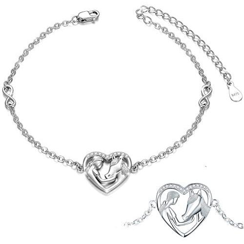 MEDWISE Sterling Silver Lucky Horse Bracelet for Her Love Heart Horse Chain Charm Bracelets Jewelry Gifts for Women Girls