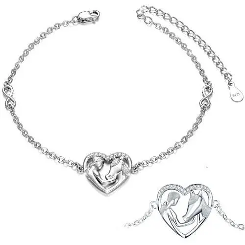 MEDWISE Sterling Silver Lucky Horse Bracelet for Her Love Heart Horse Chain Charm Bracelets Jewelry Gifts for Women Girls