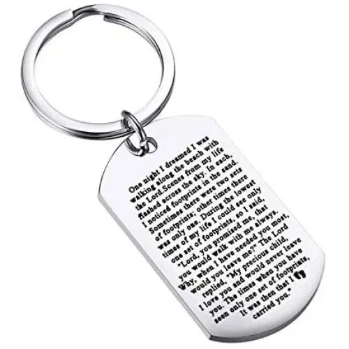 KUIYAI Footprints in The Sand Prayer Keychain Beautiful Poems Quote Christian Gift When You Saw Only One Set of Footprints It was Then That I Carried You