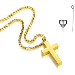 REVEMCN Cross Urn Necklace for Ashes Stainless Steel Cross Pendant Necklace for Men Women 20-24 Inches Chain