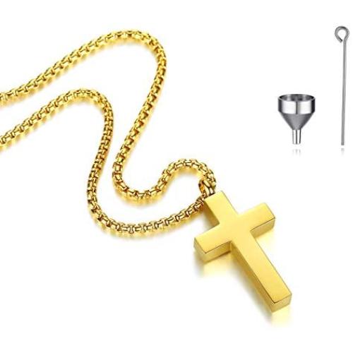 REVEMCN Cross Urn Necklace for Ashes Stainless Steel Cross Pendant Necklace for Men Women 20-24 Inches Chain