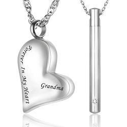 BGAFLOVE Set of 2 Cremation Jewelry CZ Crystals Stainless Steel Tone Bar Urn Pendant Memorial Ashes Keepsake Exquisite Necklace for Women Men, Urn Necklaces for Ashes with Filling Kit