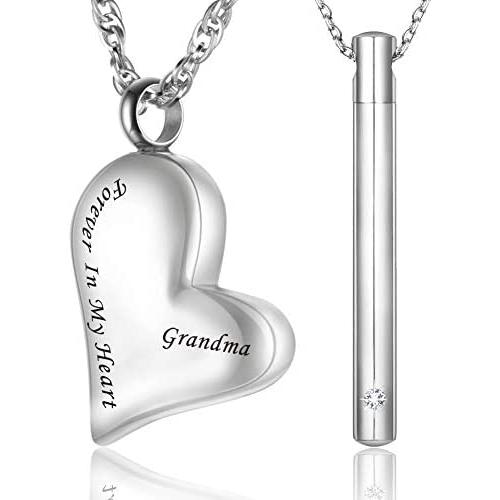 BGAFLOVE Set of 2 Cremation Jewelry CZ Crystals Stainless Steel Tone Bar Urn Pendant Memorial Ashes Keepsake Exquisite Necklace for Women Men, Urn Necklaces for Ashes with Filling Kit