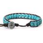 KELITCH Created Turquoise Crystal Mix Beaded Single Wrap Bracelet on Brown Leather Handwoven New Jewelry