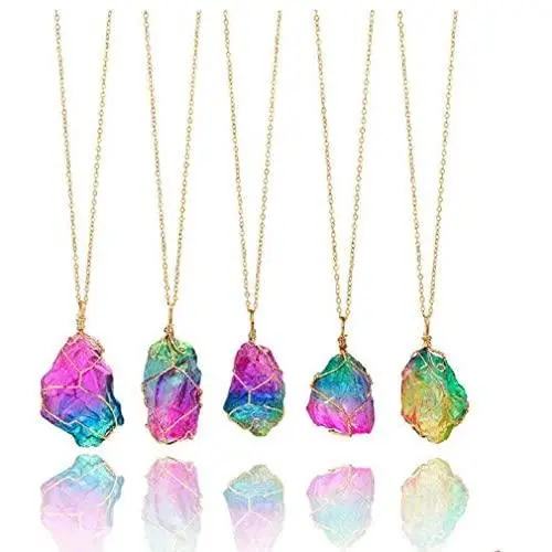 firstfly Rainbow Stone Pendant Necklace, Irregular Quartz Stone Pendant Crystal Gemstone Necklace Clothes Chain Necklace for Women (Rainbow) firstfly Rainbow Stone Pendant Necklace, Irregular Quartz Stone Pendant Crystal Gemstone Necklace Clothes Chain Necklace for Women (Rainbow)