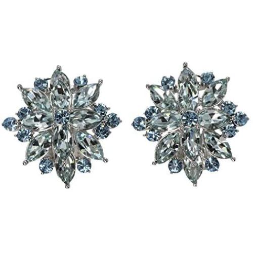 Faship Gorgeous Crystal Rhinestone Floral Clip On Earrings