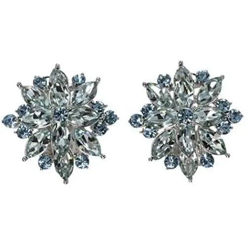 Faship Gorgeous Crystal Rhinestone Floral Clip On Earrings