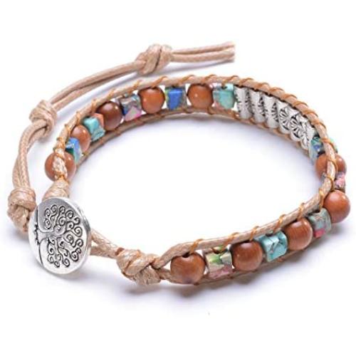 MOFRGO Handmade Wrap Bracelets for Women Healing Ethnic Sandalwood Stones Boho Jewelry