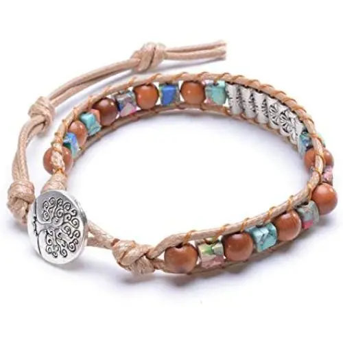 MOFRGO Handmade Wrap Bracelets for Women Healing Ethnic Sandalwood Stones Boho Jewelry