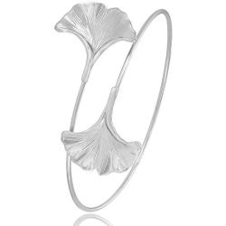SENFAI Ginkgo Leaf Cuff Hook Bracelet Bangle Open Expandable 3 Tone