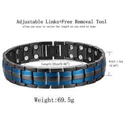 Elegant Mens Magnetic Therapy Bracelet Arthritis Pain Relief and Carpal Tunnel Blue Line Design Double Magnets Magnetic Bracelets for Men 9 Inches Adjustable and Gift Box