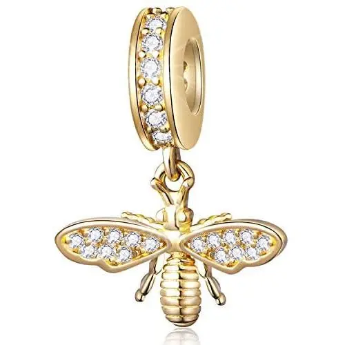 Sparkling Queen Bee Charms Gold Plated 925 Sterling Silver Dangle Charms Insects Nature Garden Charm Beads with Clear CZ Compatible with Pandora Charms Bracelet Necklace Gifts for Women/Wife/Mother/Sister Sparkling Queen Bee Charms Gold Plated 925 Sterling Silver Dangle Charms Insects Nature Garden Charm Beads with Clear CZ Compatible with Pandora Charms Bracelet Necklace Gifts for Women/Wife/Mother/Sister