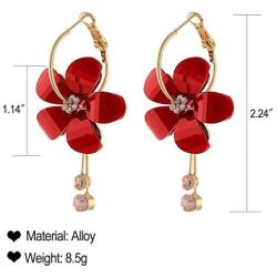 Camellia Flower Earrings for Women Minimalist Asymmetrical Circle Leaverback Long Dangle Earrings