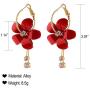 Camellia Flower Earrings for Women Minimalist Asymmetrical Circle Leaverback Long Dangle Earrings