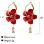Camellia Flower Earrings for Women Minimalist Asymmetrical Circle Leaverback Long Dangle Earrings
