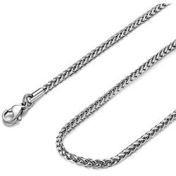 HZMAN 3.0 mm Stainless Steel Wheat Silver Chain Necklaces for Men & Women 16'' -30''