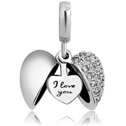 Lifequeen 925 Sterling Silver I Love You Heart Openable Charms Dangle Crystal Charm Beads for Bracelets