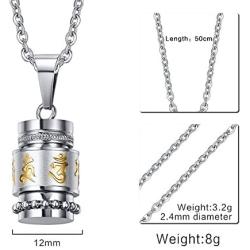 XUANPAI Stainless Steel Buddhist Mantra Om Mani Padme Hum Spniner Ring Urn Nekclace,Religion Jewelry Set