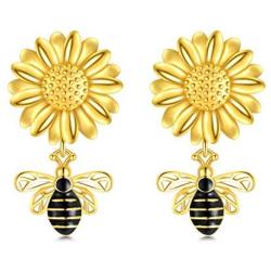 Mothers Day Gifts Bee Sunflower Earrings Flower Bee Dangle Drop Stud Sunflower Earrings for Women Girls Mom Gifts