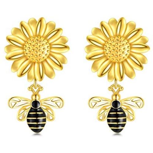 Mothers Day Gifts Bee Sunflower Earrings Flower Bee Dangle Drop Stud Sunflower Earrings for Women Girls Mom Gifts