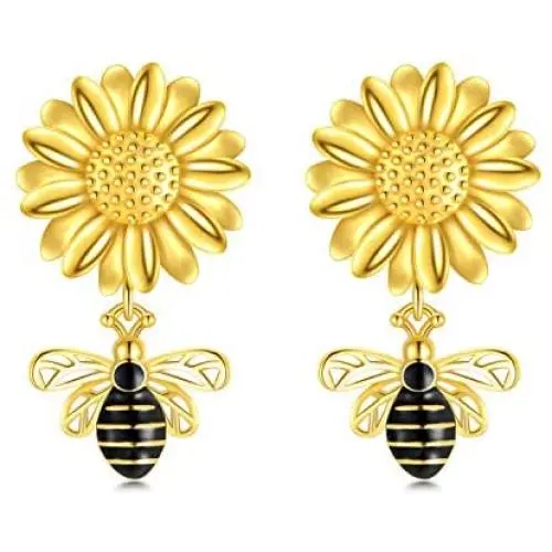 Mothers Day Gifts Bee Sunflower Earrings Flower Bee Dangle Drop Stud Sunflower Earrings for Women Girls Mom Gifts