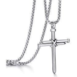 Cross Necklace for Men Boys Cross Pendant STRENGTH Bible Verse Stainless Steel Necklace