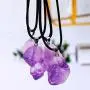 Natural Amethyse Crystal Pendant Necklace for Women Men Raw Amethyst Crystal Cluster Chakra Stones Energy Healing Crystals Necklace Reiki Chakra Meditation Therapy