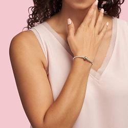 PANDORA Jewelry Moments Snake Chain Charm Sterling Silver and 14K Yellow Gold Bracelet