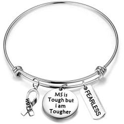 MAOFAED Multiple Sclerosis MS Awareness Gift MS Survivor Gift MS Fighter Gift MS is Tough But I am Tougher Inspiration MS Survivor Bracelet for Her