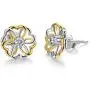 AOBOCO Flower Heart Earrings Sterling Silver Two Tone Earrings with Crystals from Austria, Hypoallergenic Stud Earrings, Anniversary Birthday Flower Jewelry Gifts for Women Daughter Girlfriend Wife