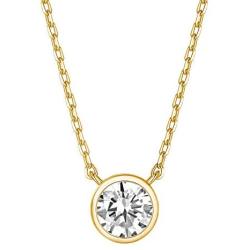 PAVOI 14K Gold Plated 1.00 ct (D Color, VVS Clarity) CZ Simulated Diamond Bezel-Set Solitaire Choker Necklace | Sterling Silver Necklace for Women