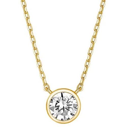 PAVOI 14K Gold Plated 1.00 ct (D Color, VVS Clarity) CZ Simulated Diamond Bezel-Set Solitaire Choker Necklace | Sterling Silver Necklace for Women