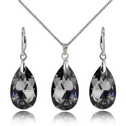 Crystal Jewelry Set for Women - Elegant 14k White Gold Plated Sparkly Teardrop Crystal Cubic Zirconia Rhinetstone CZ Necklace Earring Set for Grils Wedding Party Prom Bride Bridesmaids Gift Costume Jewelry