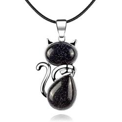 ASTRYAS Natural Chakra Stone Healing Crystals Round Gemstone Pendant Necklace Silver Cat Jewelry for Womens Girls(18 Inches Stainless Steel Chain)