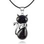ASTRYAS Natural Chakra Stone Healing Crystals Round Gemstone Pendant Necklace Silver Cat Jewelry for Womens Girls(18 Inches Stainless Steel Chain)