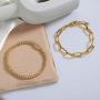 CLASSYZINT Gold Bracelets for Women 18k Gold Filled Plated Adjustable Gold Beaded Ball Paper Clip Cuban Link Chain Bracelet Chunky Layered Stackable Elastic Bracelet Set
