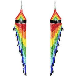 Long Beaded Earrings Dangle - Boho Sleek Fringe Earrings Statement Handmade with Hook, Gift Ideas for Women Jewelry