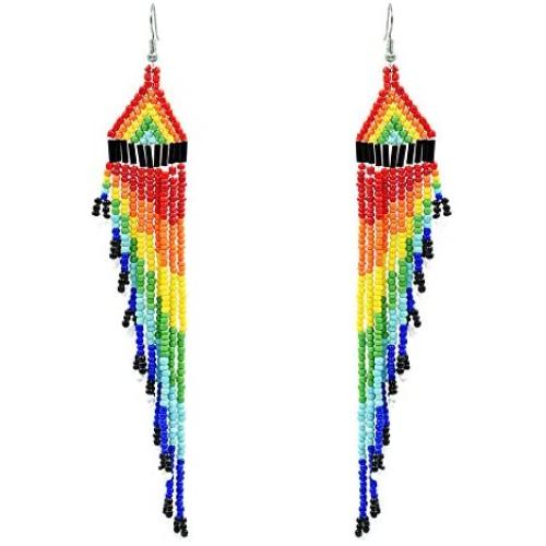 Long Beaded Earrings Dangle - Boho Sleek Fringe Earrings Statement Handmade with Hook, Gift Ideas for Women Jewelry