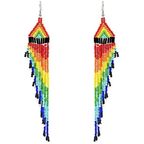 Long Beaded Earrings Dangle - Boho Sleek Fringe Earrings Statement Handmade with Hook, Gift Ideas for Women Jewelry Long Beaded Earrings Dangle - Boho Sleek Fringe Earrings Statement Handmade with Hook, Gift Ideas for Women Jewelry