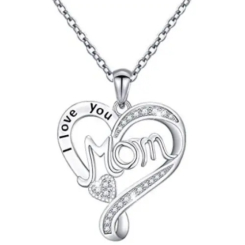 FLYOW 925 Sterling Silver Mummy Necklace I Love You Mom Heart Necklaces 18+2 Inches Adjustable Chain Mothers Day Jewelry FLYOW 925 Sterling Silver Mummy Necklace I Love You Mom Heart Necklaces 18+2 Inches Adjustable Chain Mothers Day Jewelry