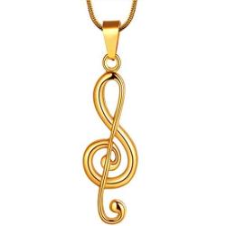 Hipunk Music Note Necklace Mens Skull Head 316L Stainless Steel Punk Musicial Pendant 18k Gold/Black Gun Plated Musician Jewelry