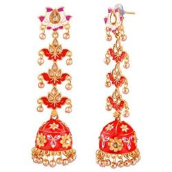 Efulgenz Indian Jewelry Bollywood Antique Gold Tone Faux Pearl Crystal Kundan Dangle Wedding Jhumka Earrings Set