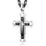LOLIAS 5MM Stainless Steel Cross Pendant Necklace Men Byzantine Chain Necklace 22-30 Inches