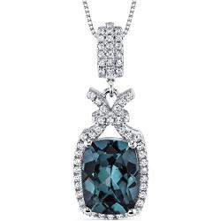 Peora Simulated Alexandrite Pendant Necklace in Sterling Silver, Vintage Halo Design, Cushion Cut, 4.50 Carats total, with 18 Inch Chain