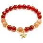 Rose&Poem Red Agate and Sunstone Crystal Bracelet, Lucky Starfish Charm, 14K Gold Plated Natural Handmade Stretch Beaded Bracelets, Spiritual Reiki Chakra Feng Shui Healing Gemstone Crystal Bead Divine Love Dainty Jewelry Gift