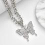 Zoestar Butterfly Choker Necklace Gorgeous Crystal Pendant Necklaces Sparkly Butterfly Chain Jewelry for Women (Silver)