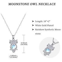 Owl Gifts for Women Girls 925 Sterling Silver Owl Necklace Moonstone Pendant Necklace Owl Jewelry Gift for Owl Lovers Women