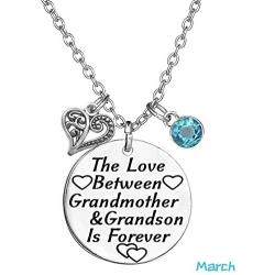 TISDA Grandma Gifts from Grandson,The Love Between Grandmother and Grandson is Forever Necklace Birthstone Family Jewelry