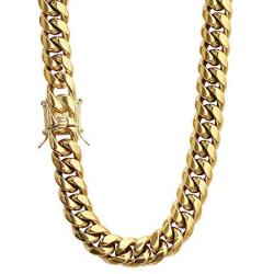 PY BLING Mens Heavy Miami Cuban Link Chain Choker 14k Gold Plated Hip Hop Thick Stainless Steel 8mm-16mm Necklace/Bracelet